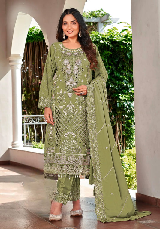 Women's Semi-Stitched Chiffon Suit Catalog Set in Assorted Colors with Heavy Embroidery and Cutwork