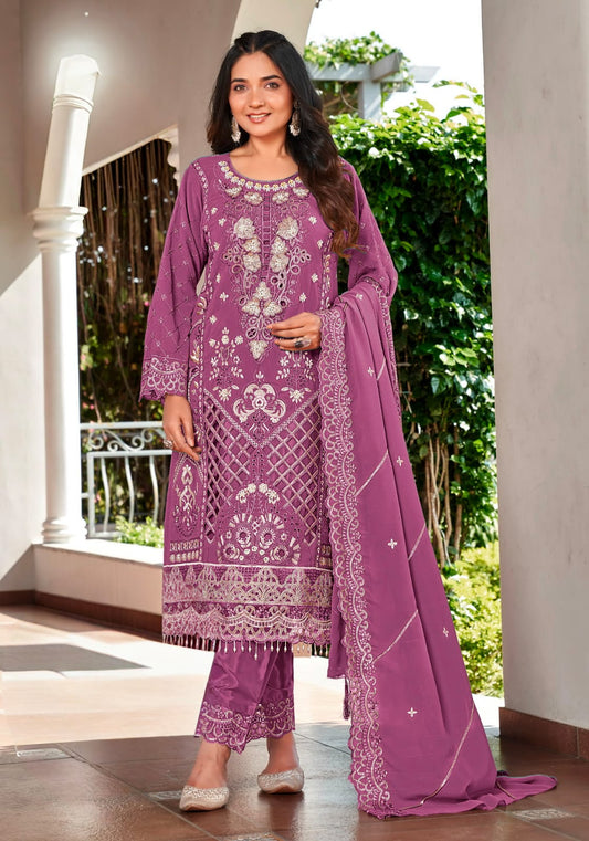 Women's Semi-Stitched Chiffon Suit Catalog Set in Assorted Colors with Heavy Embroidery and Cutwork