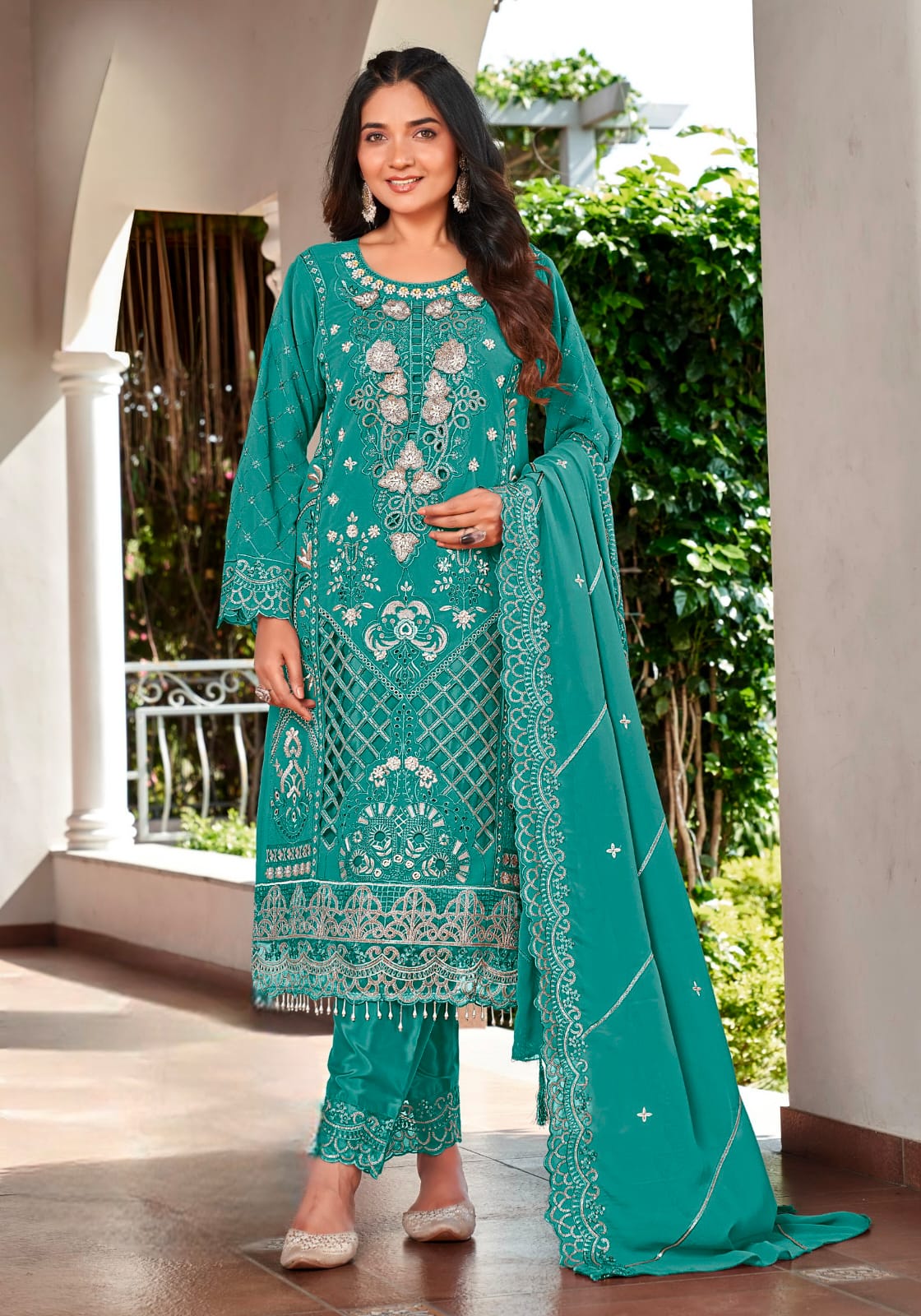 Women's Semi-Stitched Chiffon Suit Catalog Set in Assorted Colors with Heavy Embroidery and Cutwork