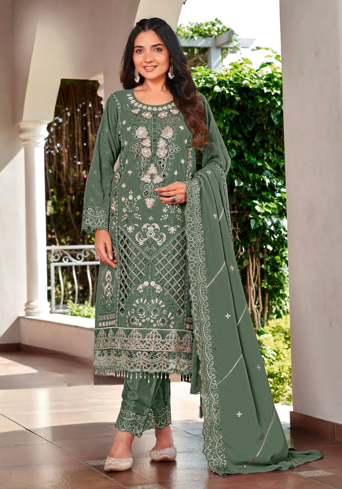 Women's Semi-Stitched Chiffon Suit Catalog Set in Assorted Colors with Heavy Embroidery and Cutwork