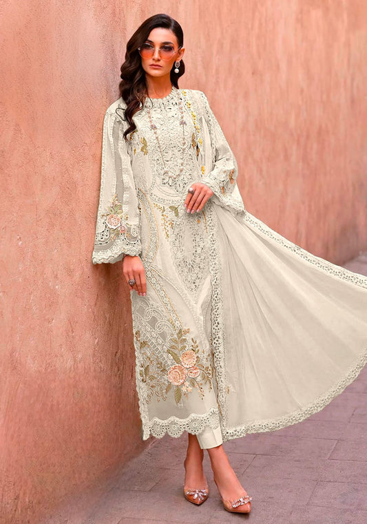 Women's Semi-Stitched Chiffon Suit Catalog Set in Assorted Colors with Embroidery, Purl Moti Work and Cutwork