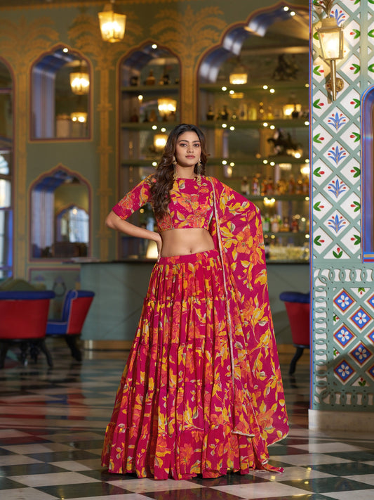 Women's Lehenga Choli in Assorted Colors Marble Fabric with Floral Print