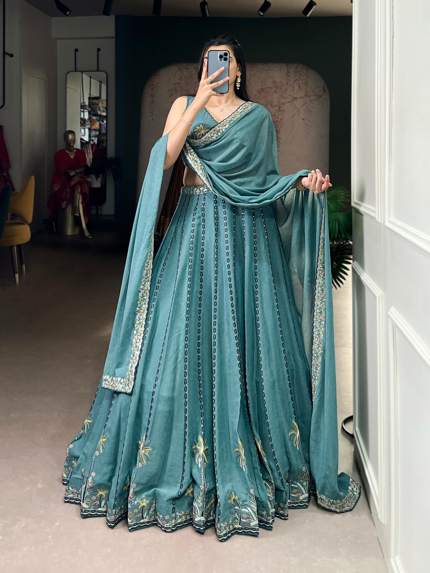 Women's Lehenga in Dusty Mauve Chocolate Crush with Sequins and Thread Embroidery