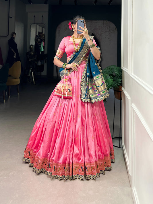 Women's Paithani Lehenga Choli Catalog Set in Assorted Colors Jacquard Silk with Zari Weaving and Sequins Embroidery