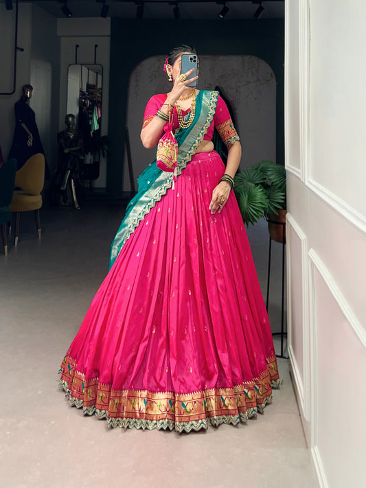 Women's Paithani Lehenga Choli Catalog Set in Assorted Colors Jacquard Silk with Zari Weaving and Sequins Embroidery