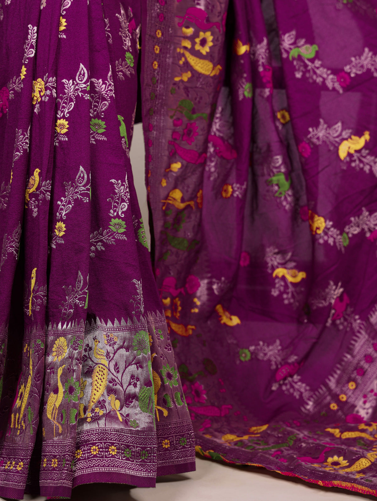 Women's Saree in Assorted Wine and Purple Dyeable Nylon with Traditional Weaving Work