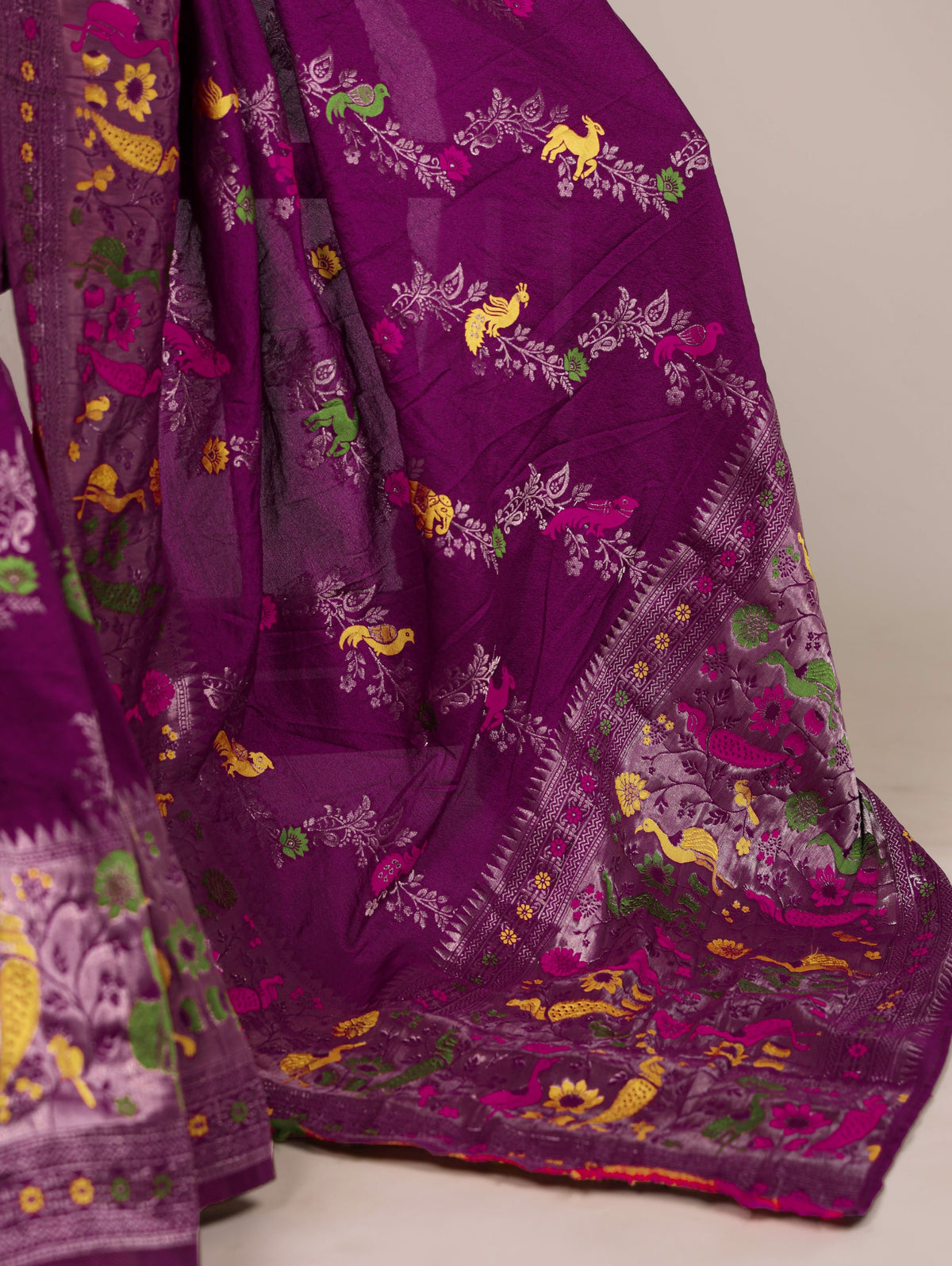 Women's Saree in Assorted Wine and Purple Dyeable Nylon with Traditional Weaving Work