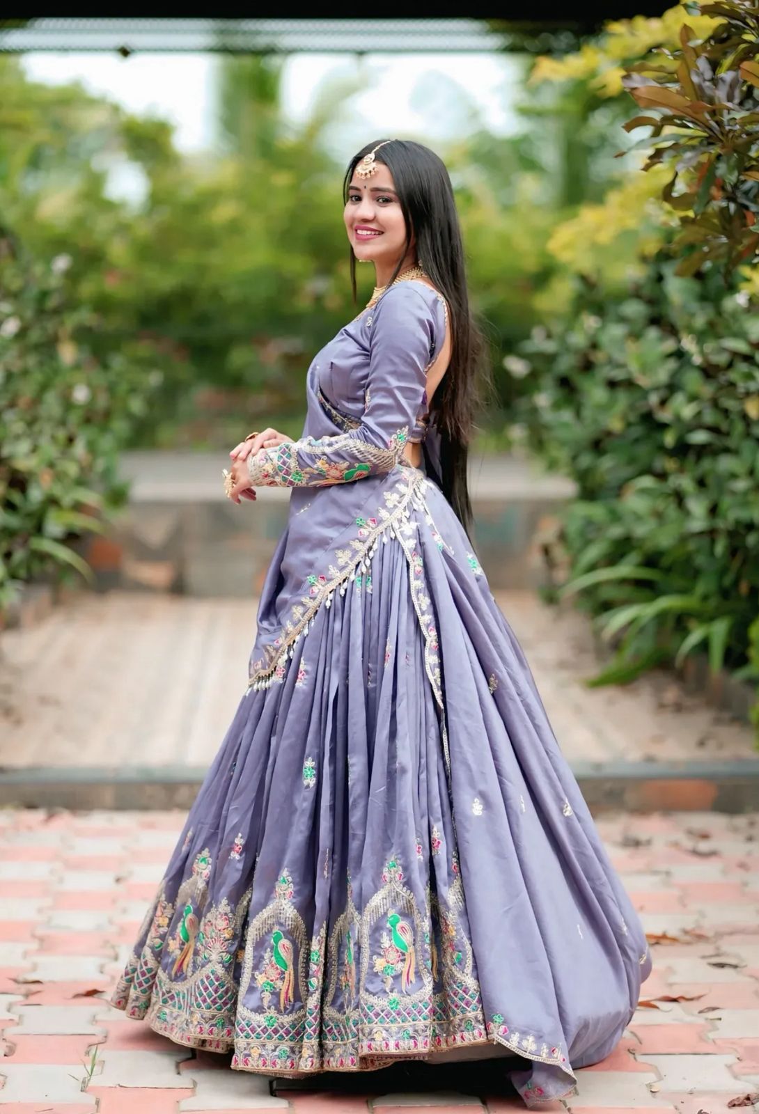 Women's Lehenga Choli in Slate Grey Chinon with Thread Embroidery