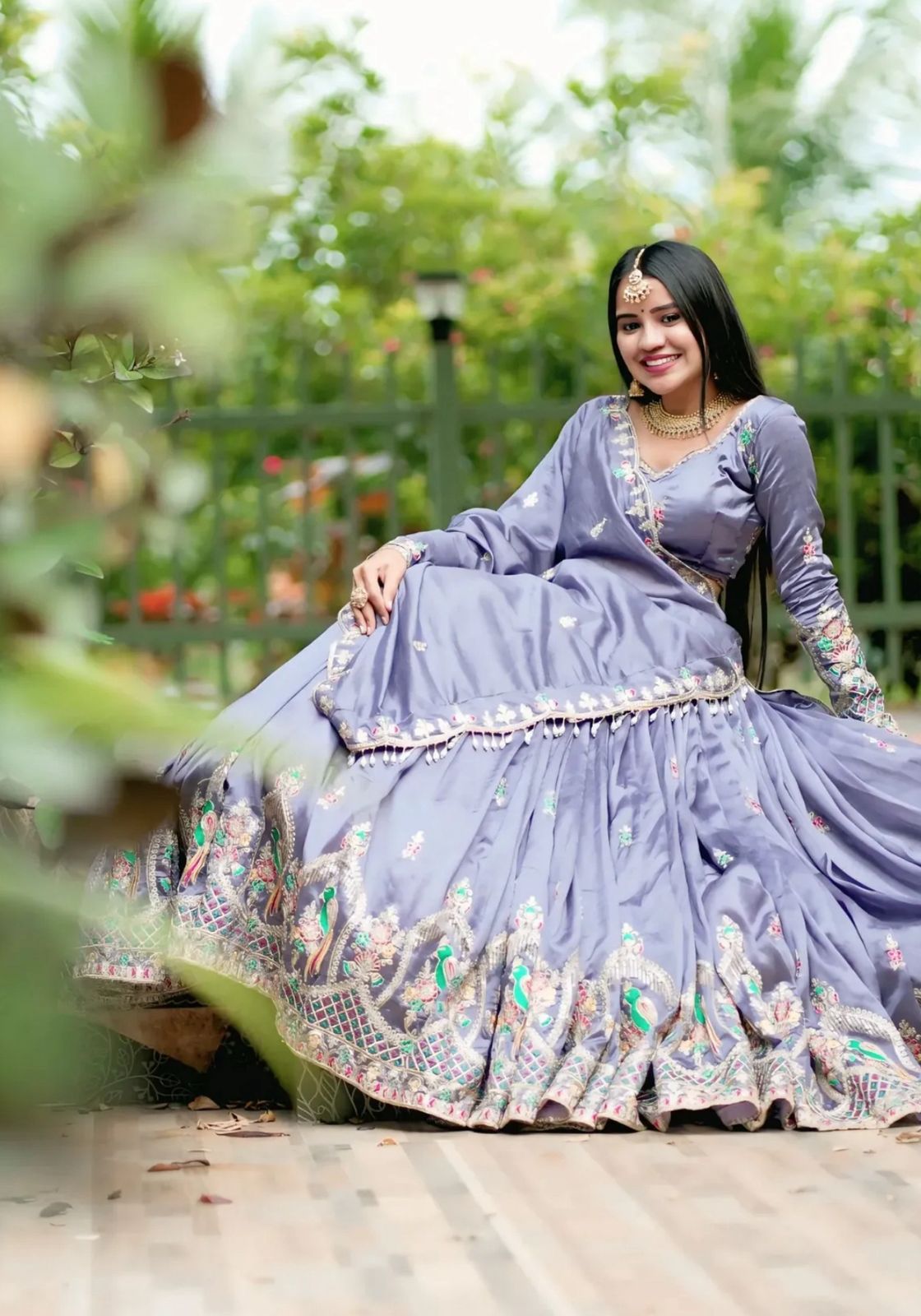 Women's Lehenga Choli in Slate Grey Chinon with Thread Embroidery