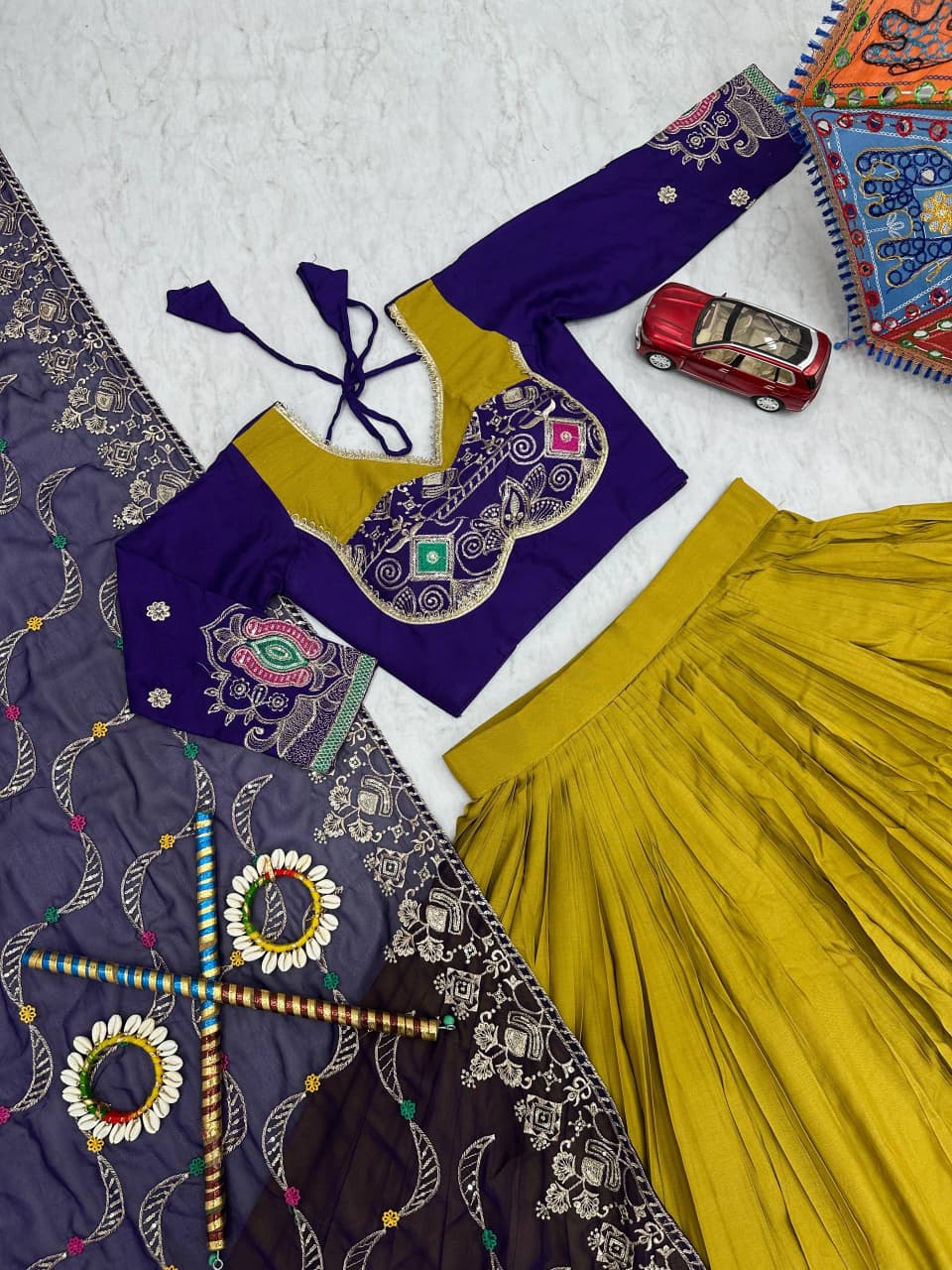 Women's Navratri Lehenga Choli in Mustard Yellow Pure Cotton with Thread and Sequin Embroidery