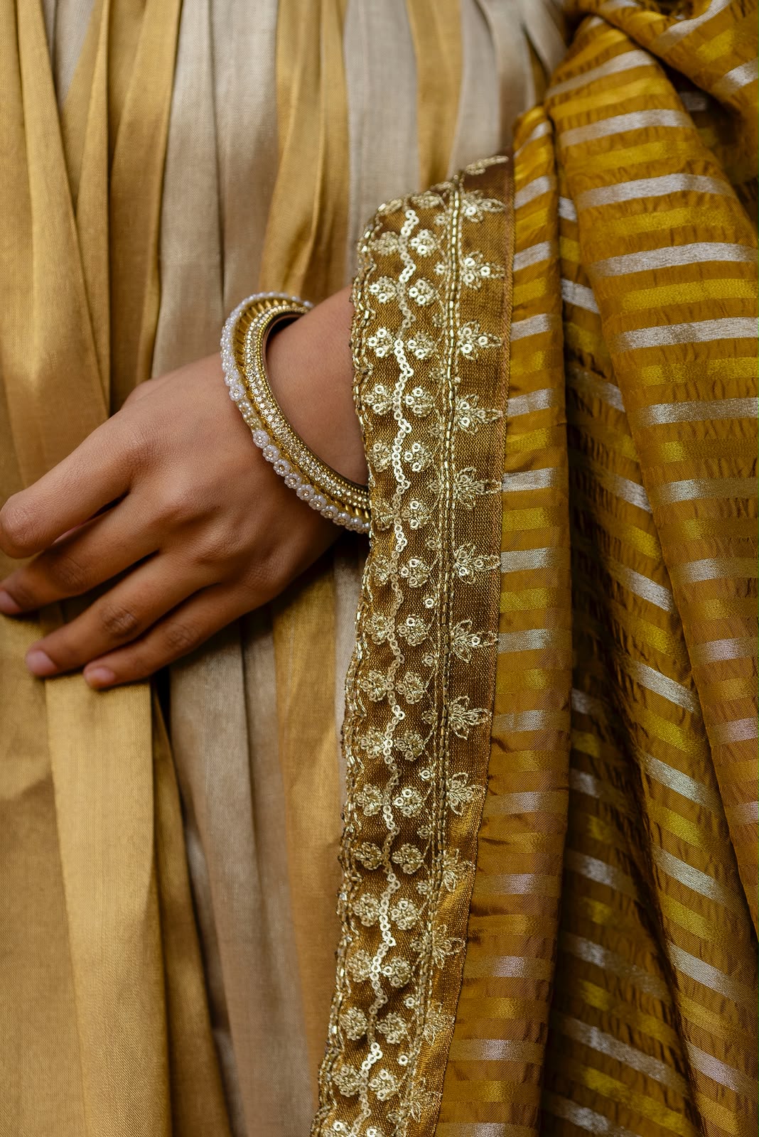 Women's Anarkali Gown in Gold Viscose Banarasi Silk with Heavy Embroidery