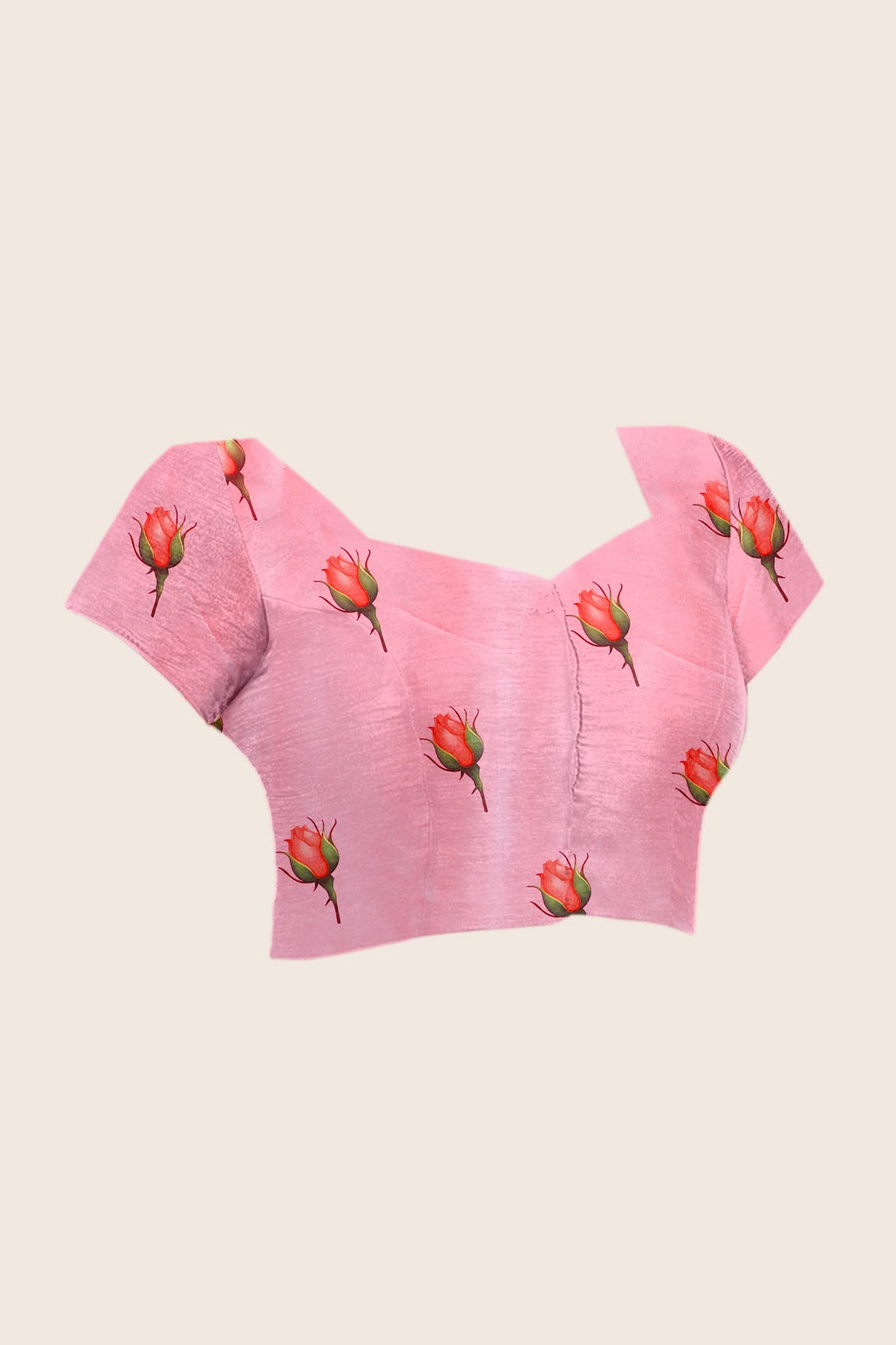 Women's Soft Satin Georgette Saree in Pink with Rose Floral Digital Print