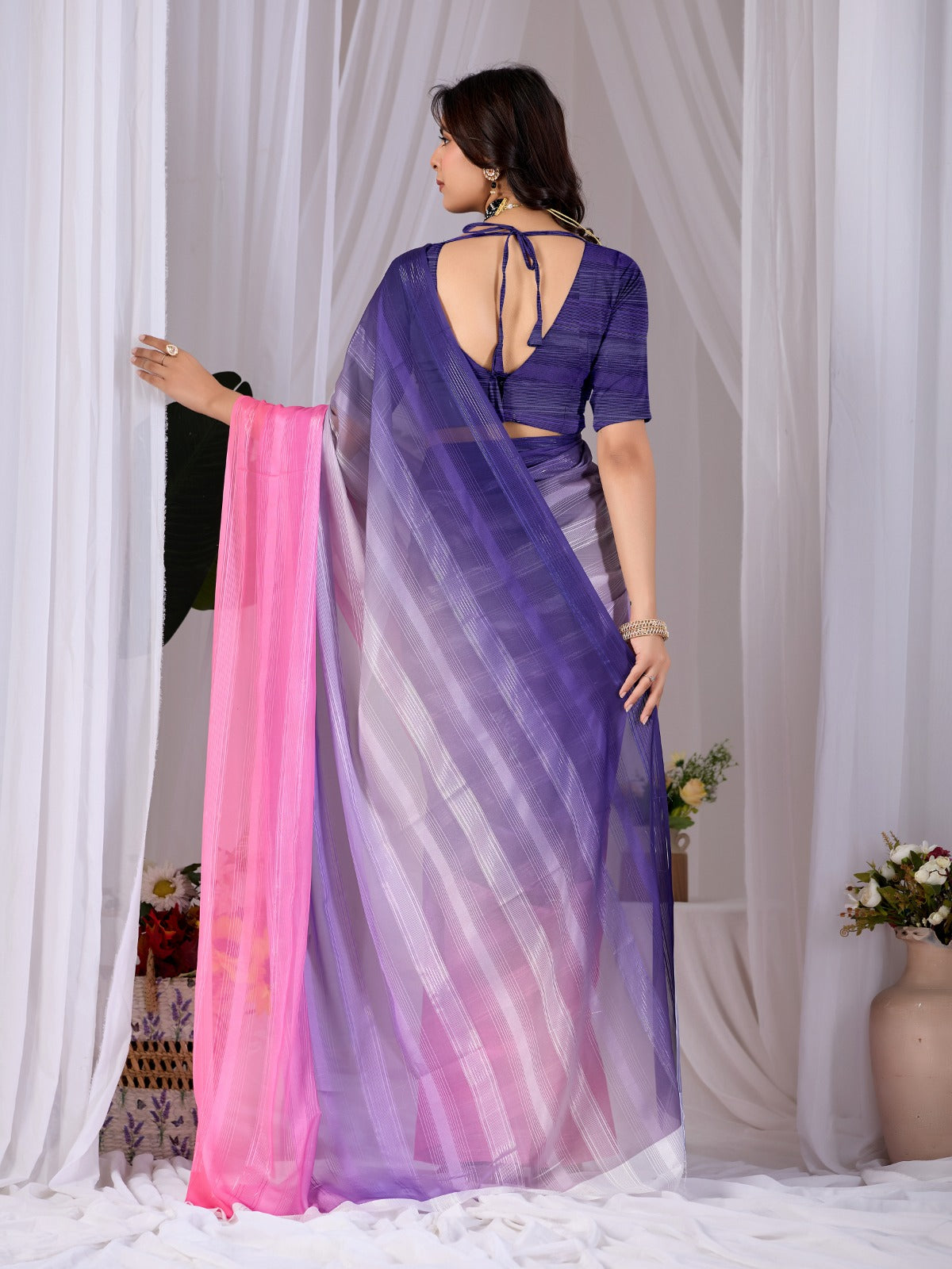 Women's Premium Monsoon Saree in Purple and Pink with Dual-Tone Finish