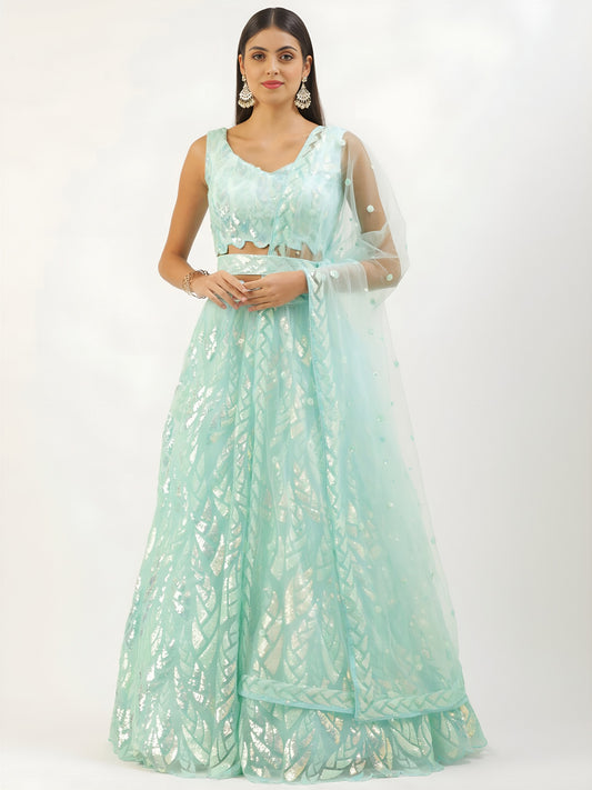 Women's Lehenga Choli Set in Assorted Colors Soft Net with Multiple Sequins Embroidery