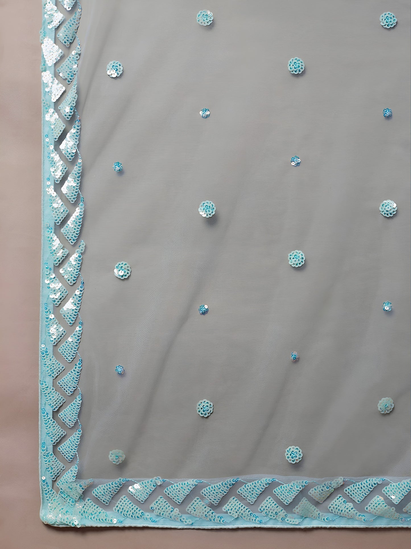 Women's Lehenga Choli in Light Blue Soft Net with Sequins Leaf Embroidery