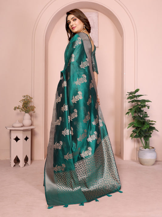 Women's Organza Silk Banarasi Saree in Assorted Colors with Gold Zari Weaving