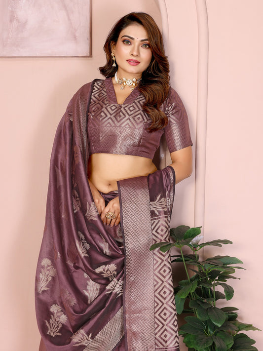Women's Organza Silk Banarasi Saree in Assorted Colors with Gold Zari Weaving