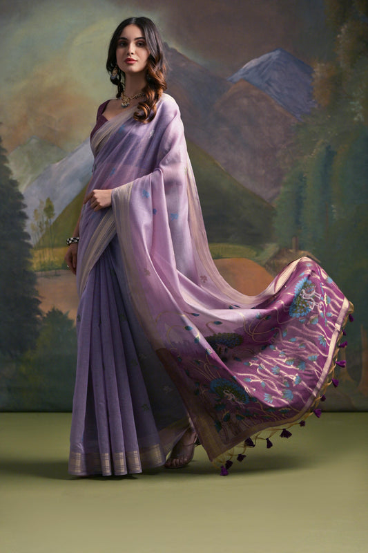 Women's Muga Cotton Saree Catalog Set in Assorted Colors with Resham Weaving Pallu