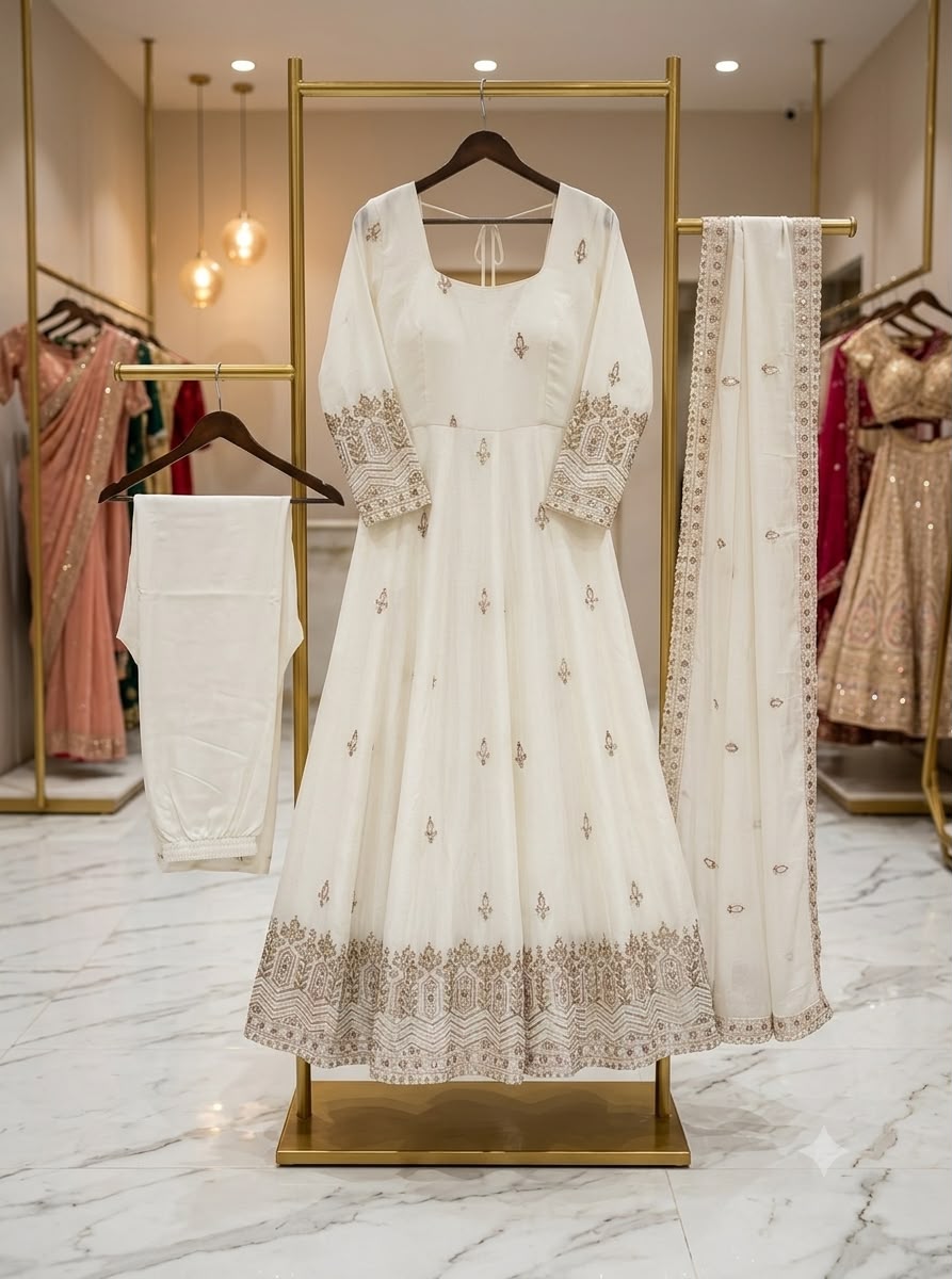 Women's Anarkali Gown Suit Set in Assorted Colors Pure Chinon Silk with Sequins Embroidery
