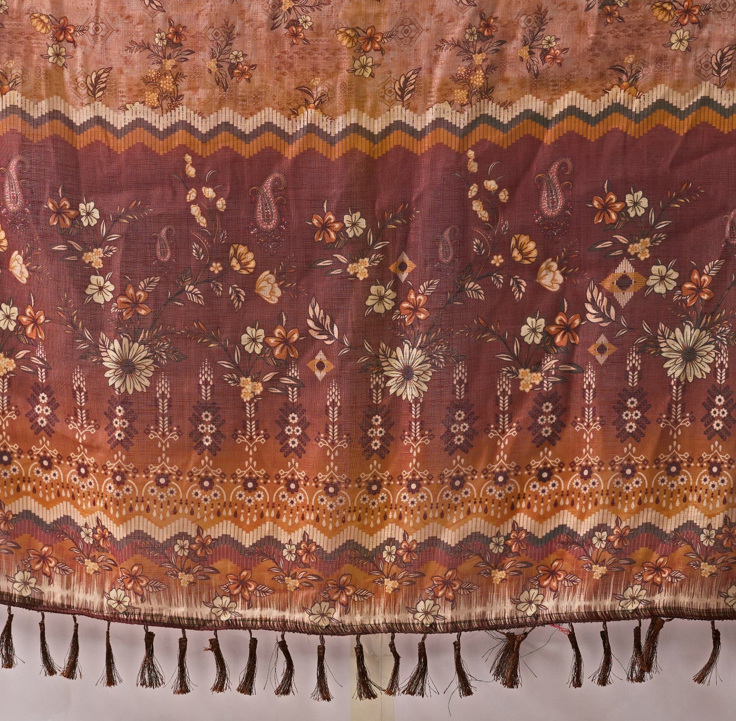 Women's Linen Cotton Saree in Dusty Brown with Digital Floral Print