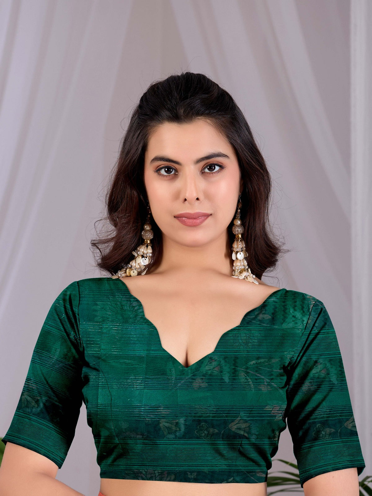 Women's Saree in Emerald Green Premium Monsoon Fabric with Floral Digital Print
