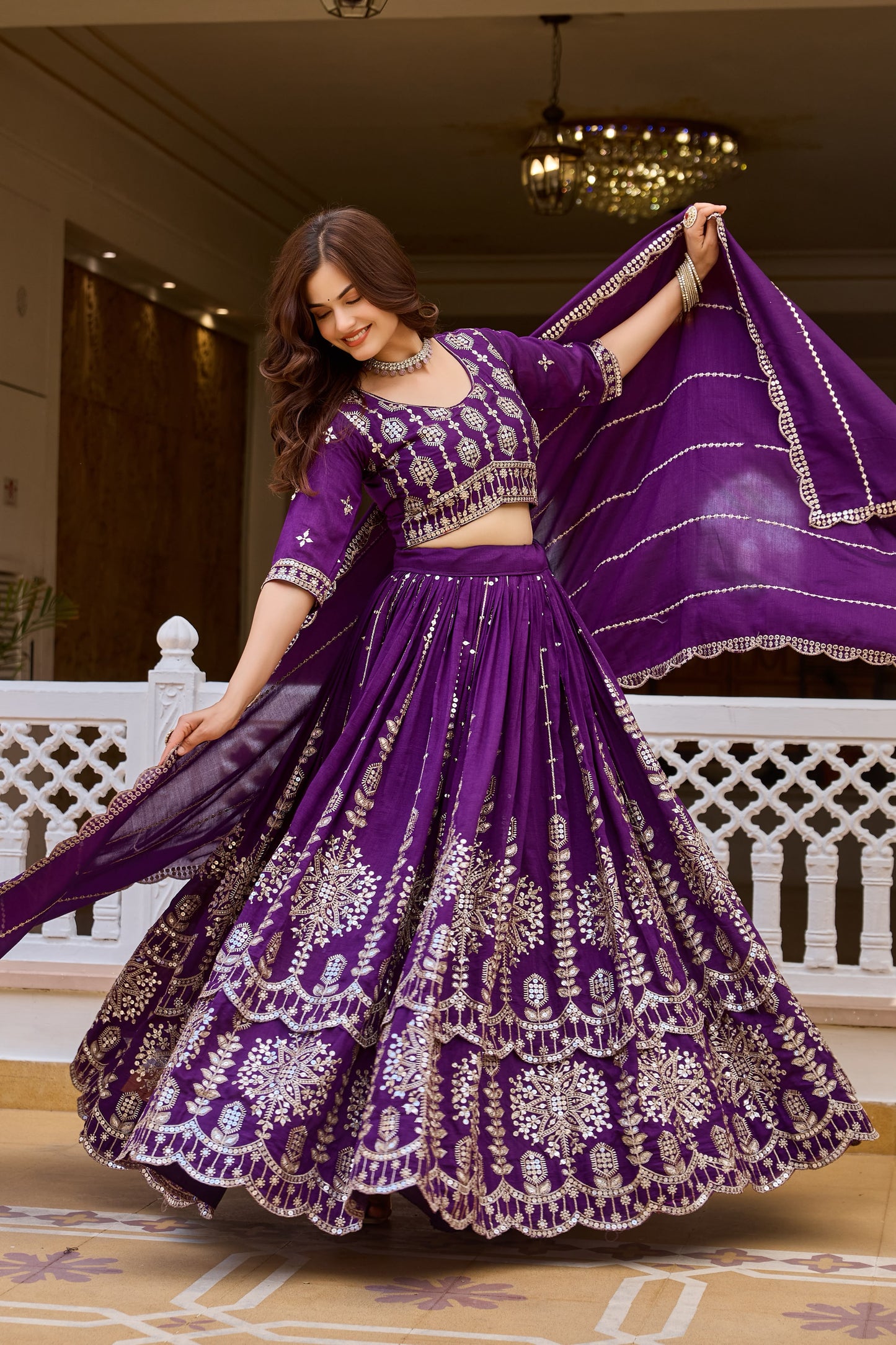 Women's Lehenga Choli in Assorted Colors Pure Vichitra Fabric with Sequins Embroidery