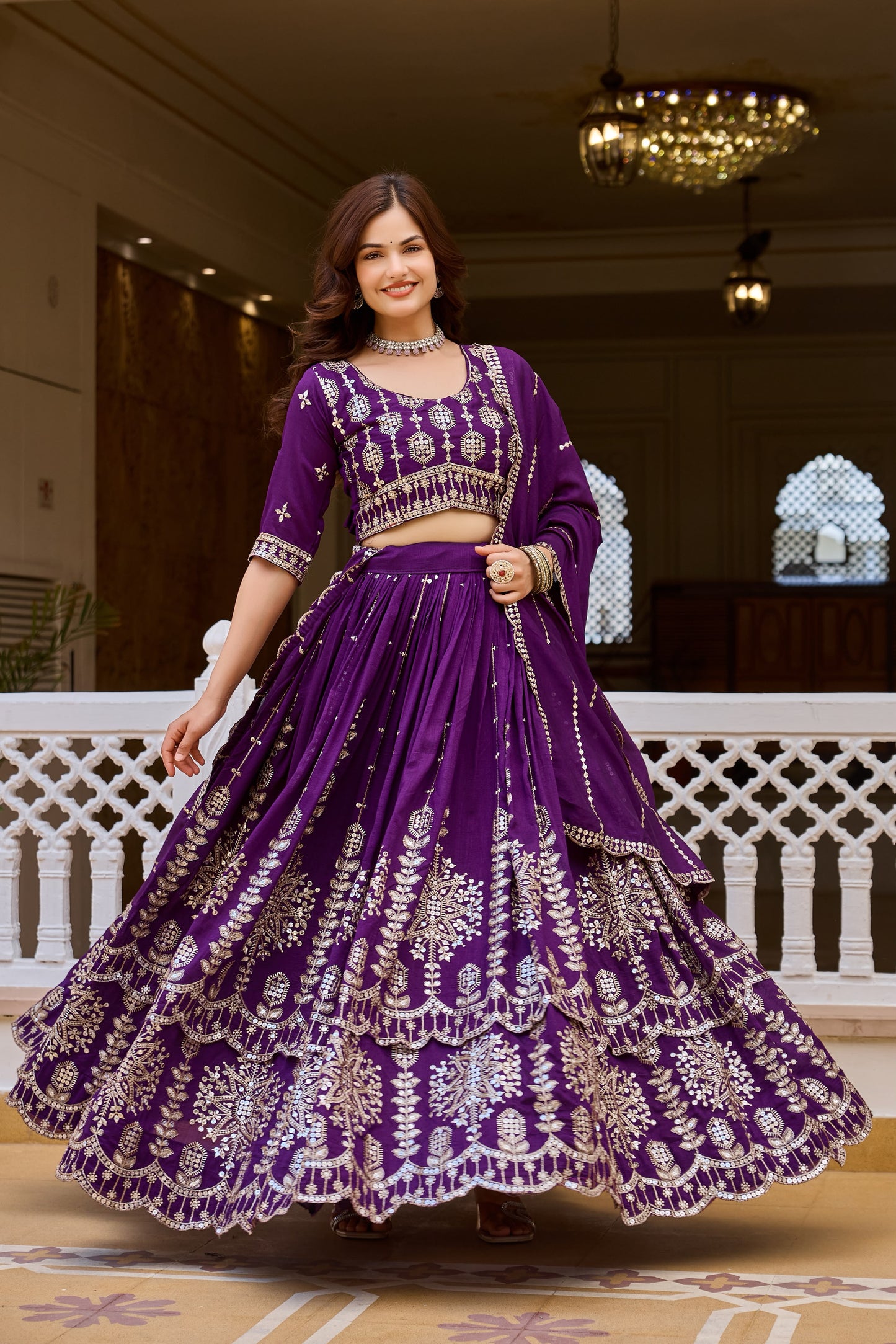 Women's Lehenga Choli in Assorted Colors Pure Vichitra Fabric with Sequins Embroidery