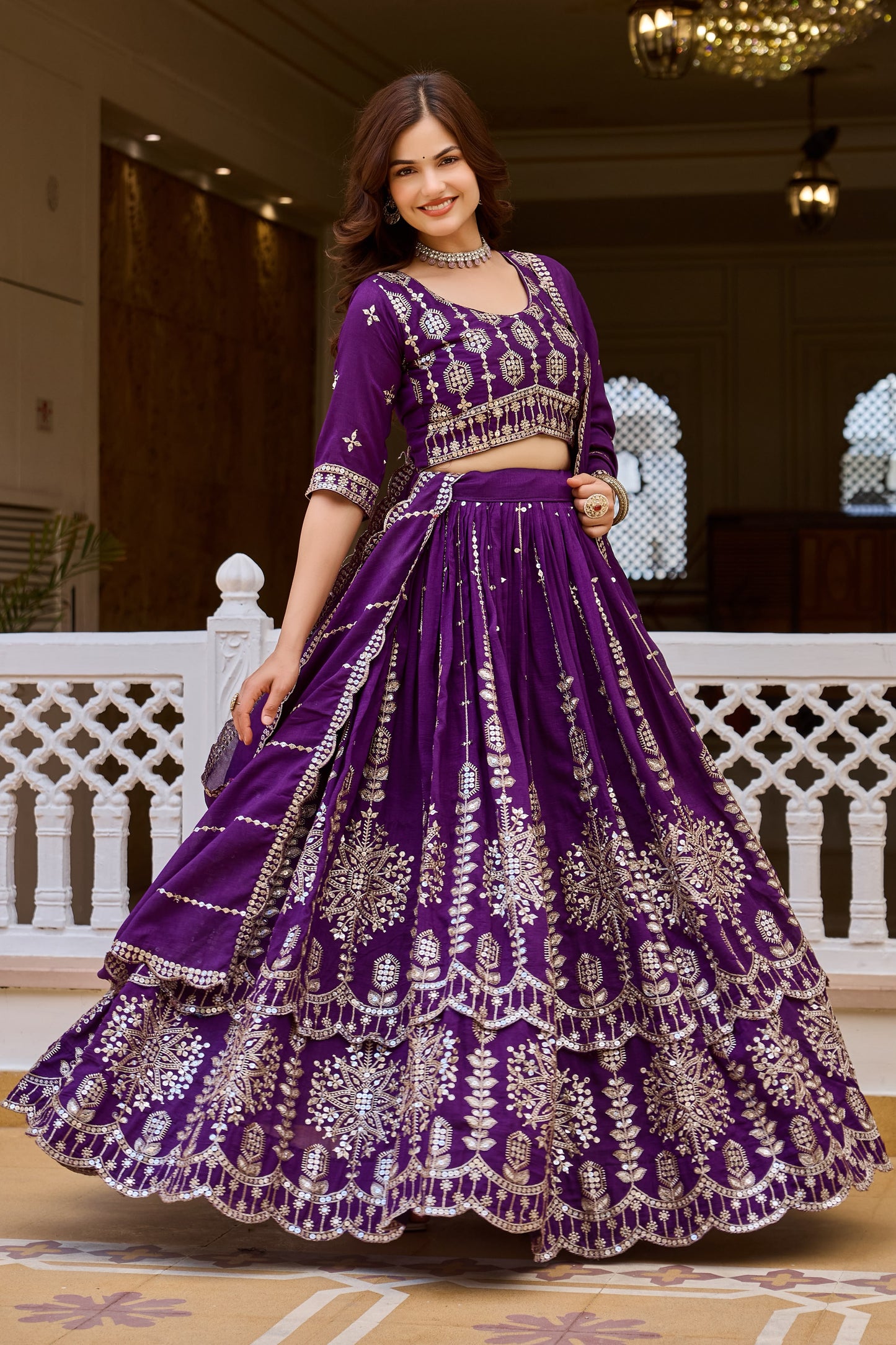 Women's Lehenga Choli in Assorted Colors Pure Vichitra Fabric with Sequins Embroidery