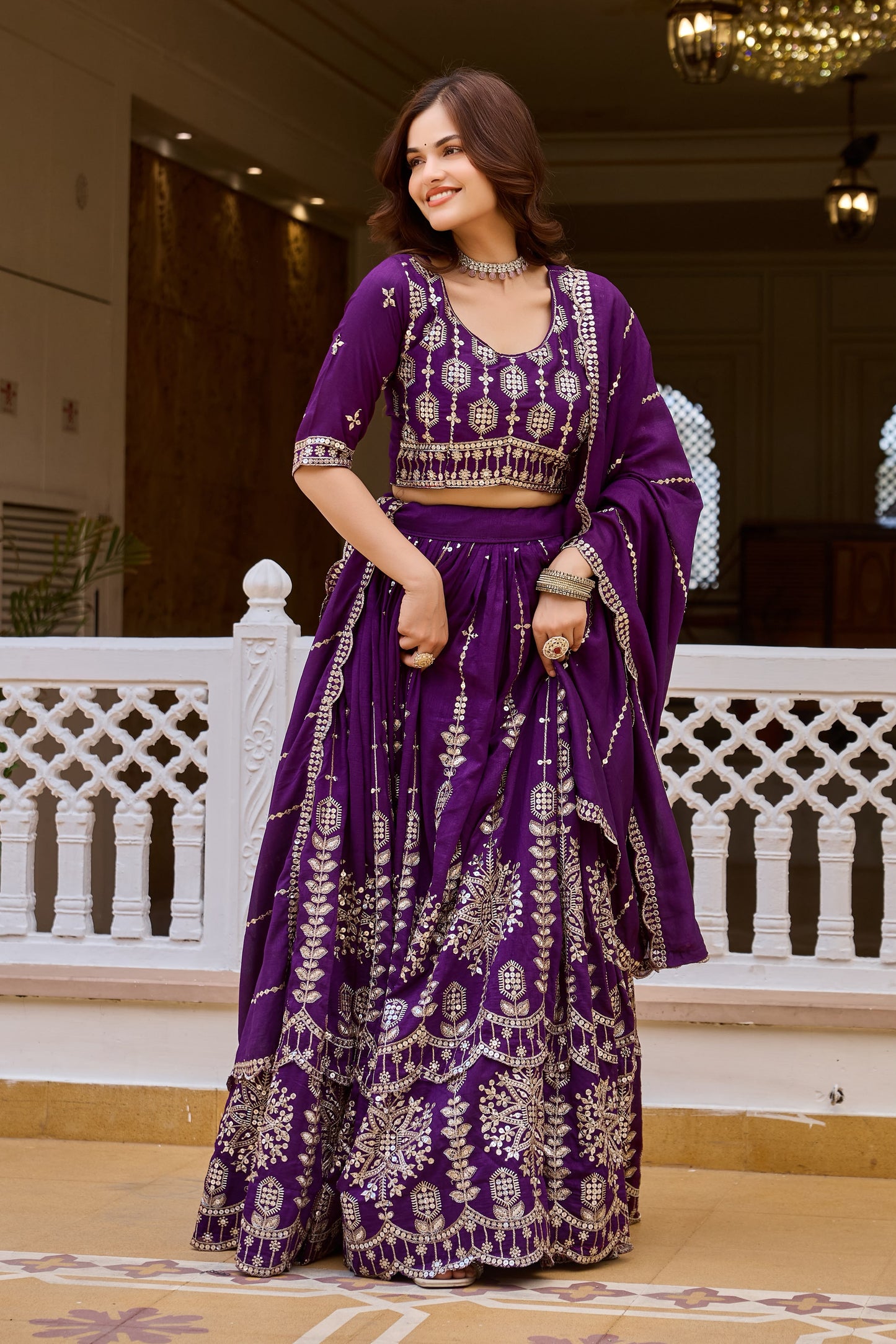 Women's Lehenga Choli in Assorted Colors Pure Vichitra Fabric with Sequins Embroidery