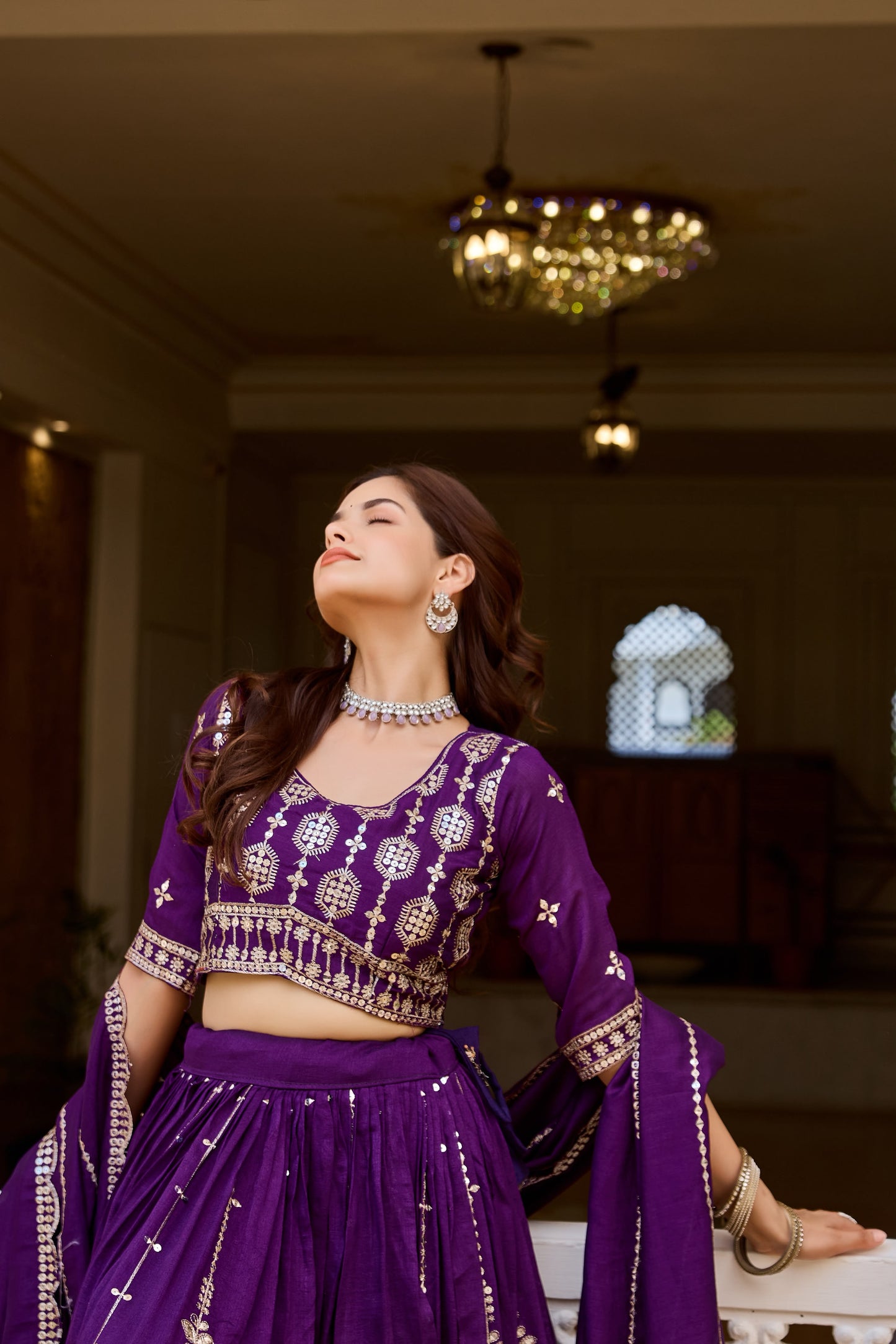 Women's Lehenga Choli in Assorted Colors Pure Vichitra Fabric with Sequins Embroidery
