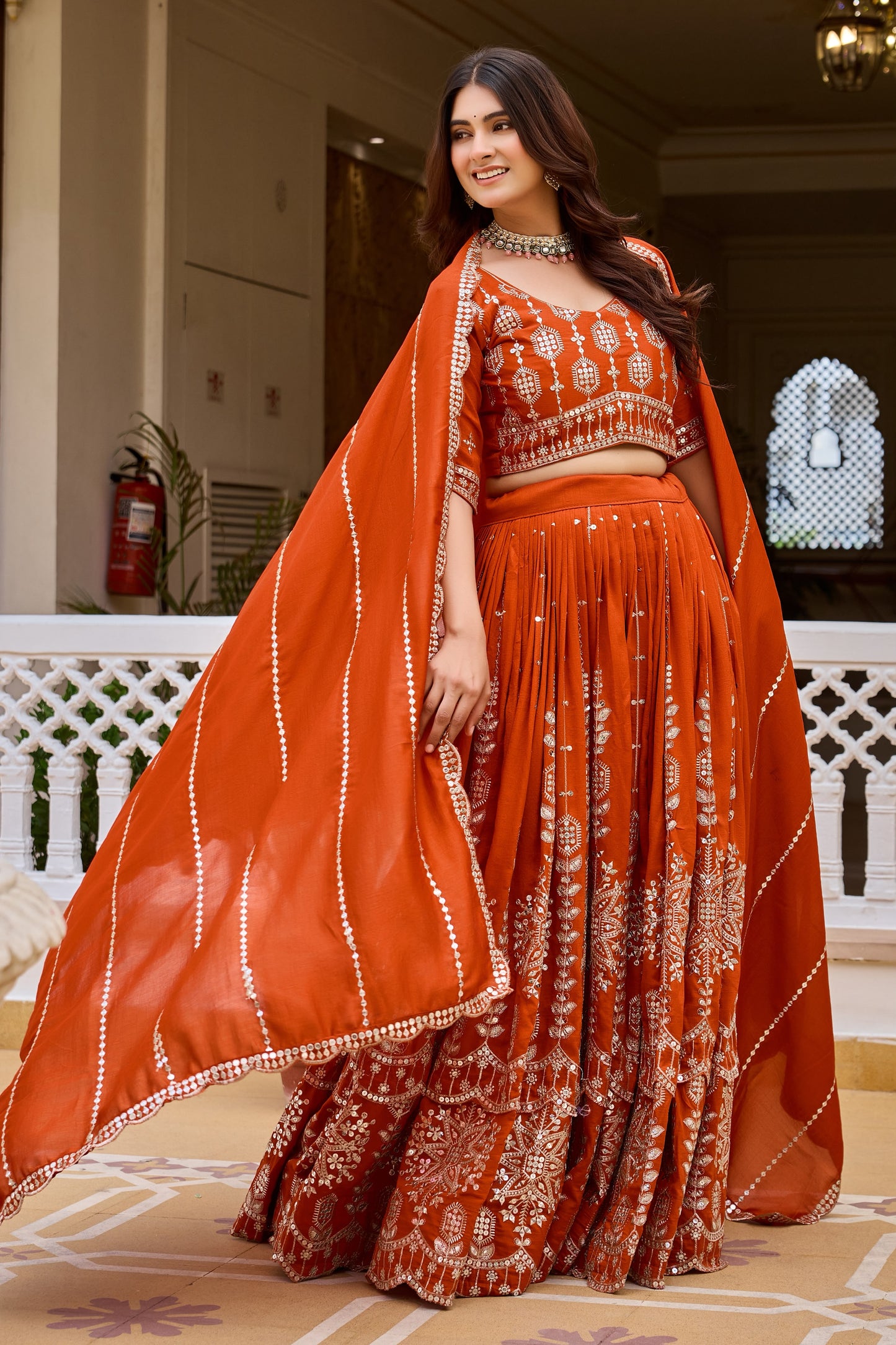 Women's Lehenga Choli in Assorted Colors Pure Vichitra Fabric with Sequins Embroidery