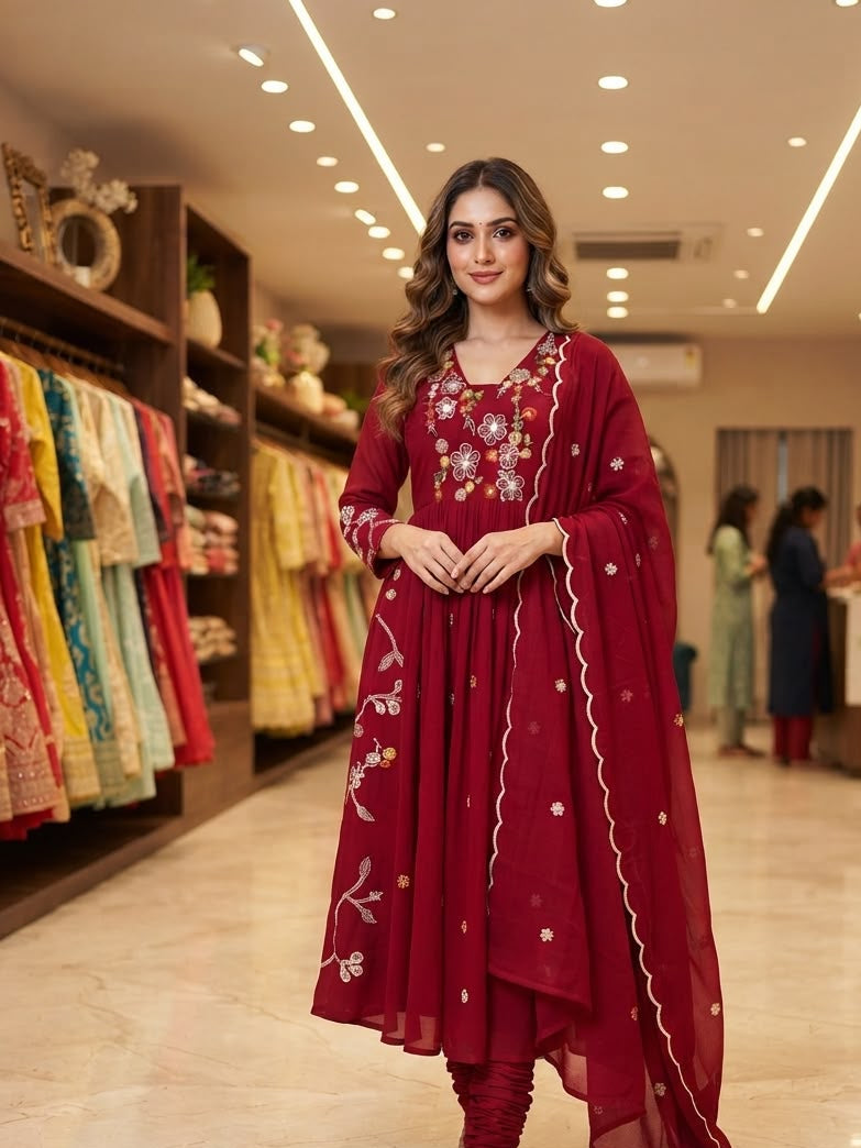 Women's Kurta Pant Set in Assorted Colors Mul Chanderi with Sequin Embroidery