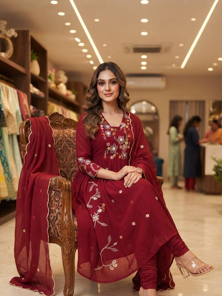 Women's Kurta Pant Set in Assorted Colors Mul Chanderi with Sequin Embroidery