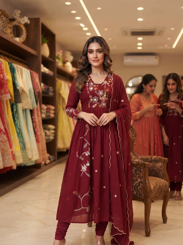 Women's Kurta Pant Set in Assorted Colors Mul Chanderi with Sequin Embroidery