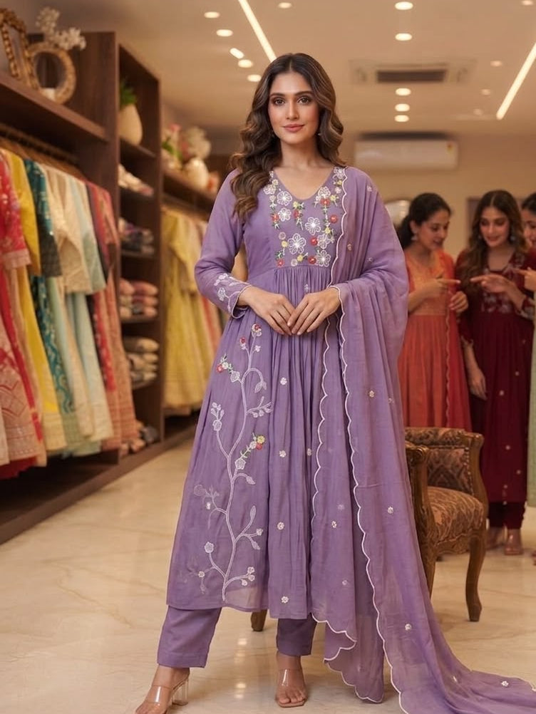 Women's Kurta Pant Set in Assorted Colors Mul Chanderi with Sequin Embroidery