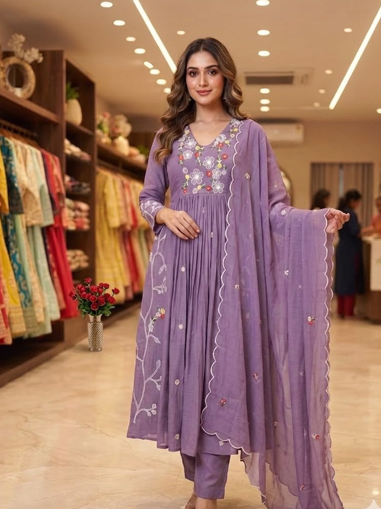 Women's Kurta Pant Set in Assorted Colors Mul Chanderi with Sequin Embroidery