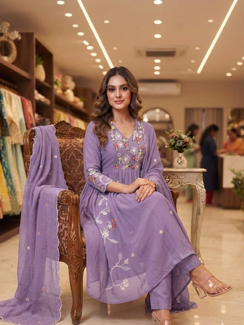 Women's Kurta Pant Set in Assorted Colors Mul Chanderi with Sequin Embroidery