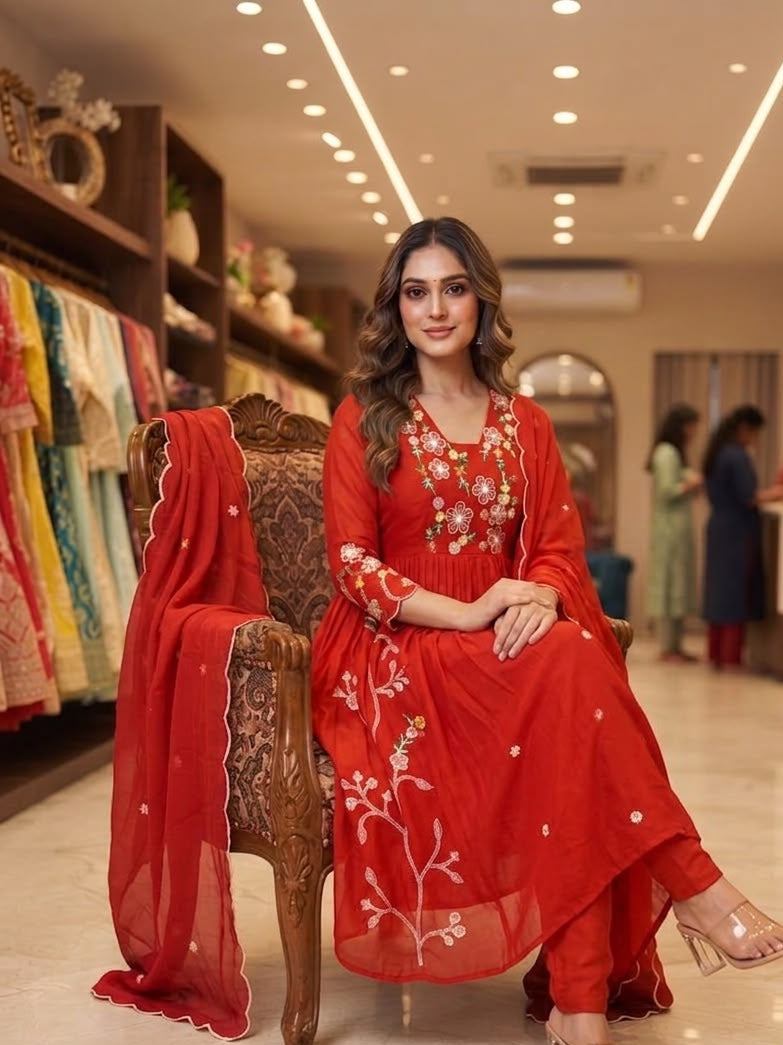 Women's Kurta Pant Set in Assorted Colors Mul Chanderi with Sequin Embroidery