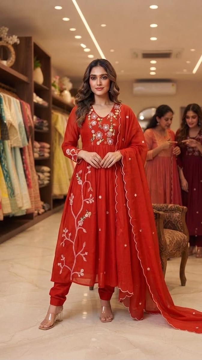 Women's Kurta Pant Set in Assorted Colors Mul Chanderi with Sequin Embroidery