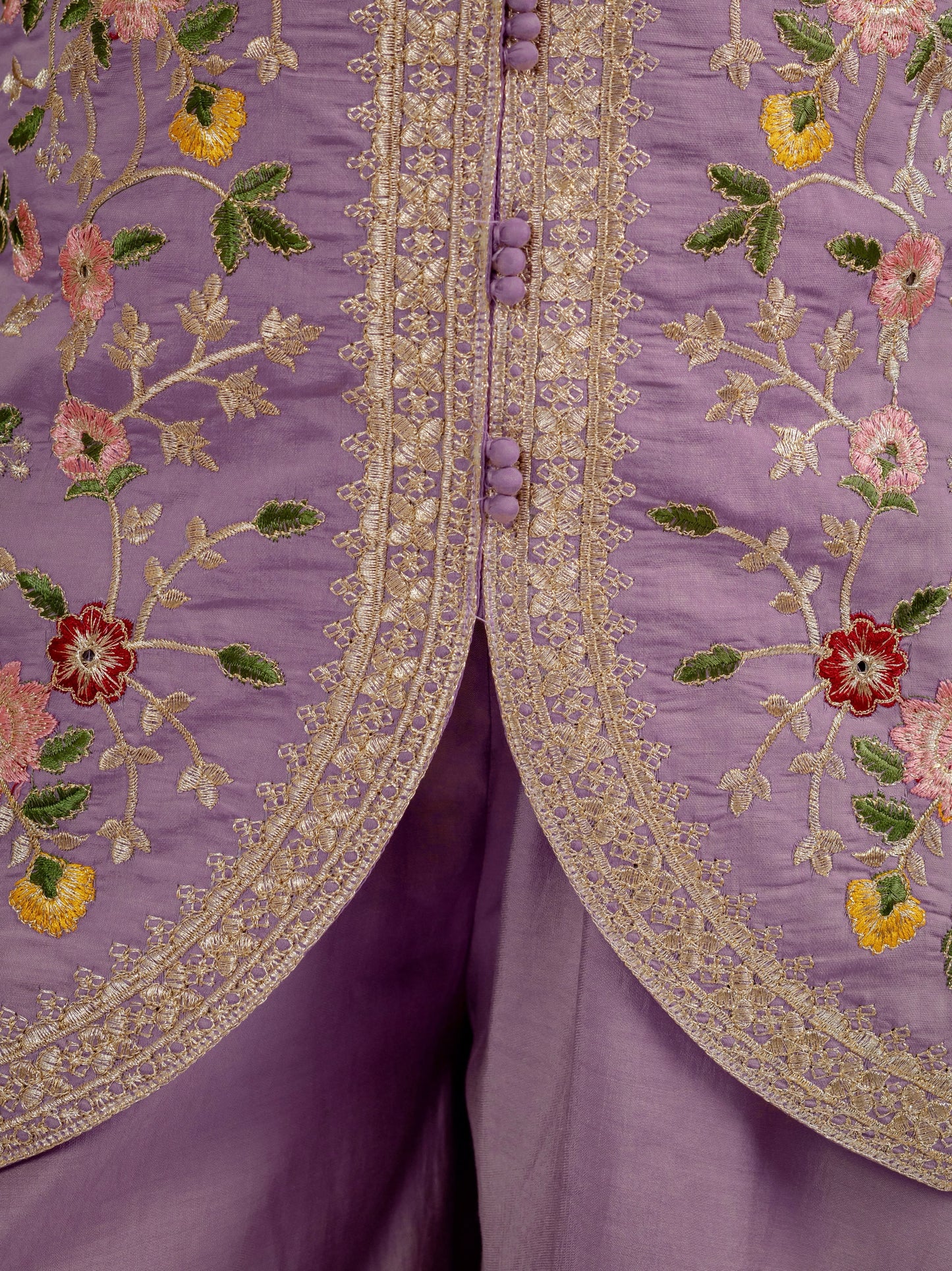 Women's Sharara Suit Set in Lavender Roman Silk with Sequins Floral Embroidery