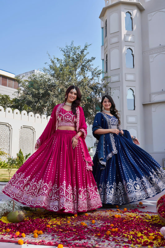 Women's Lehenga Choli Catalog Set in Assorted Colors Vichitra Silk with Sequin and Thread Embroidery