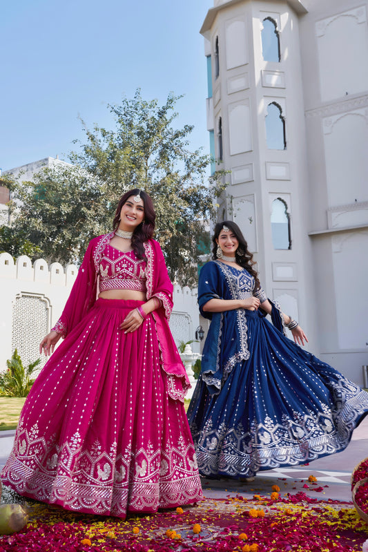 Women's Lehenga Choli Catalog Set in Assorted Colors Vichitra Silk with Sequin and Thread Embroidery