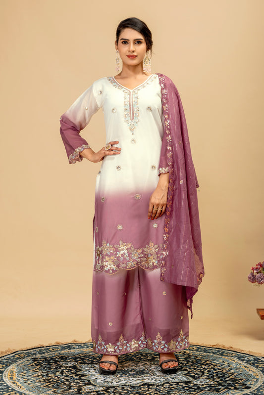 Women's Kurti Palazzo Set in Assorted Colors Padding Star Georgette with Beads and Cutdana Work