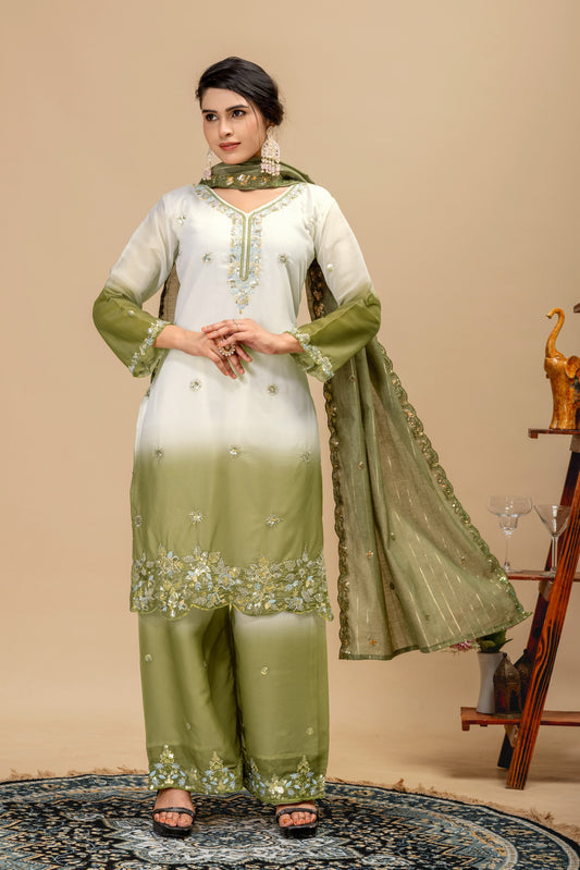 Women's Kurti Palazzo Set in Assorted Colors Padding Star Georgette with Beads and Cutdana Work