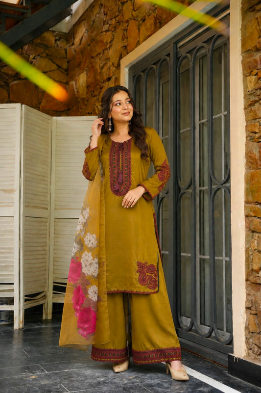 Women's Pakistani Farsi Salwar Suit Set in Assorted Colors Pure Maska Cotton with Thread Embroidery