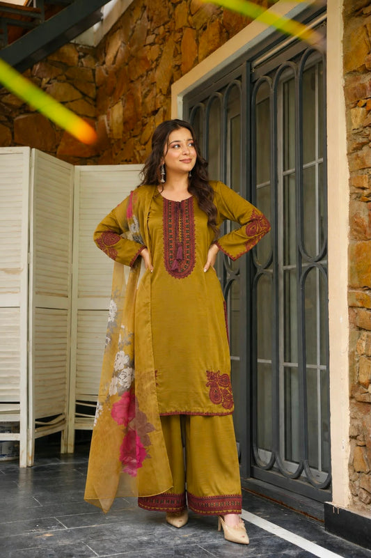 Women's Pakistani Farsi Salwar Suit Set in Assorted Colors Pure Maska Cotton with Thread Embroidery