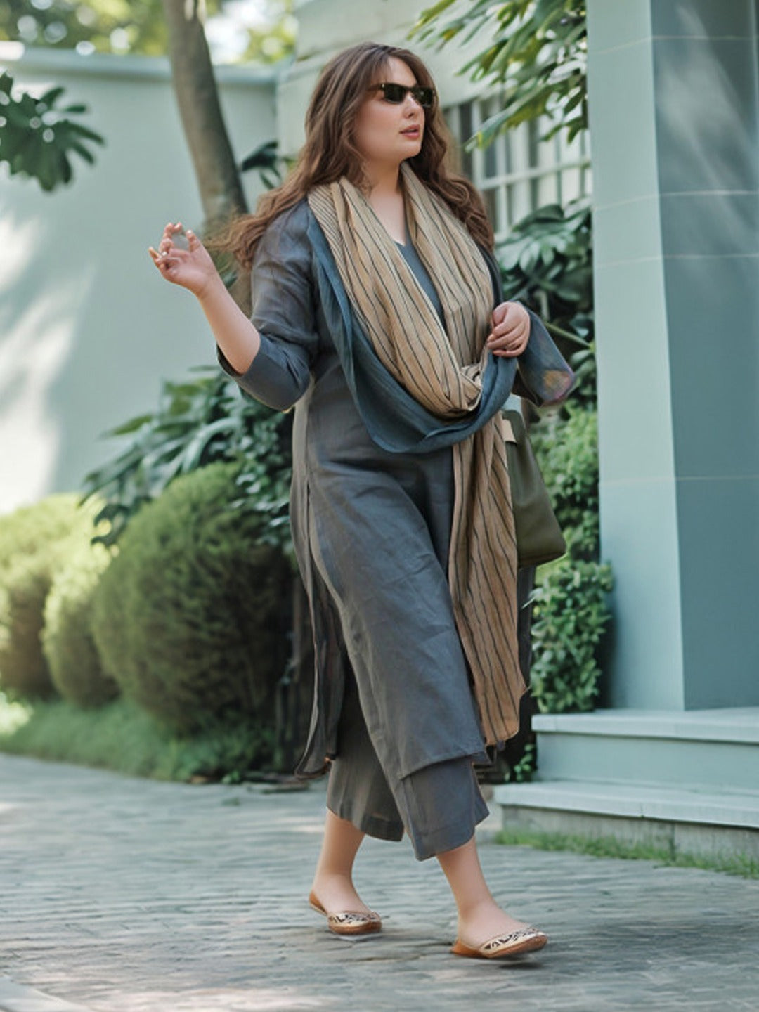 Women's Kurta Pant Set in Denim Blue Rayon with Printed Design
