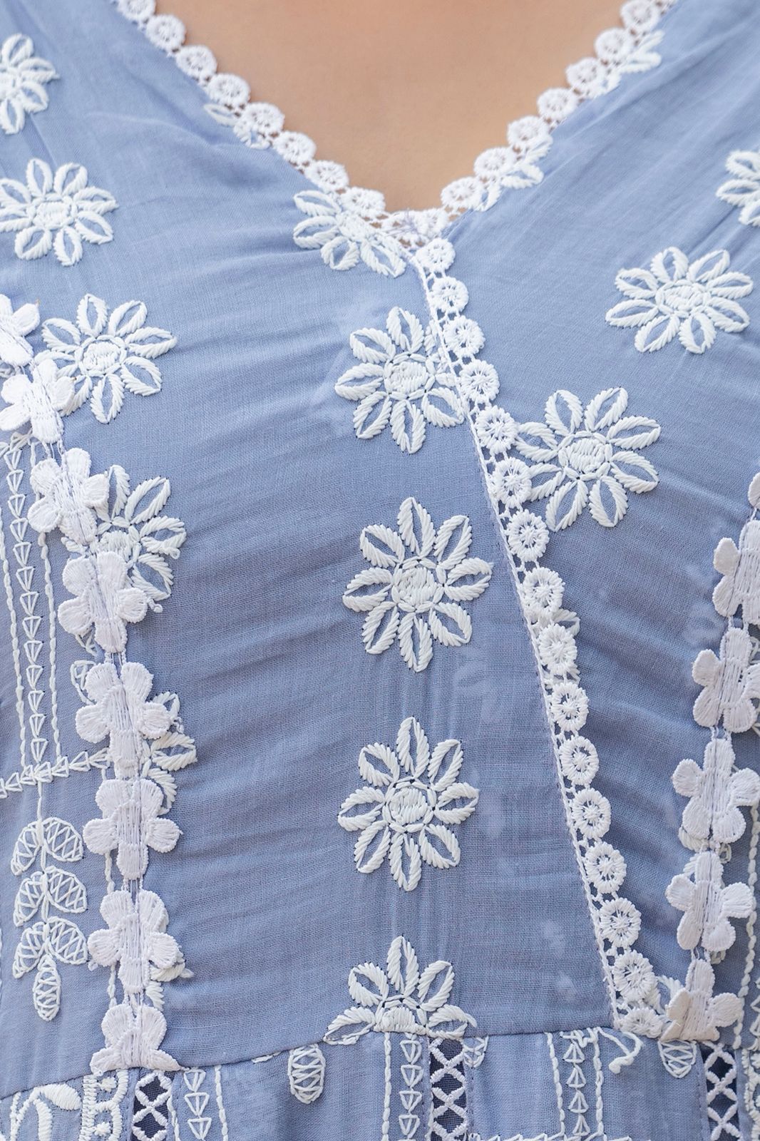 Women's Gown Set in Pink and Sky Blue Pure Mal Cotton with Lucknowi Work