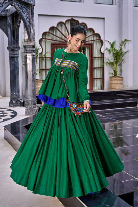 Women's Lehenga Choli in Assorted Colors Pure Cotton with Kashida and Gamthi Work