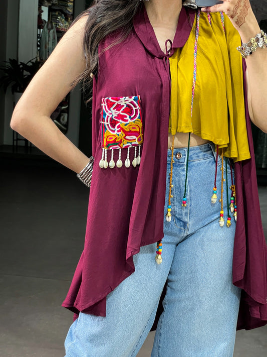 Women's Garba Top in Assorted Colors Rayon with Gamthi Work